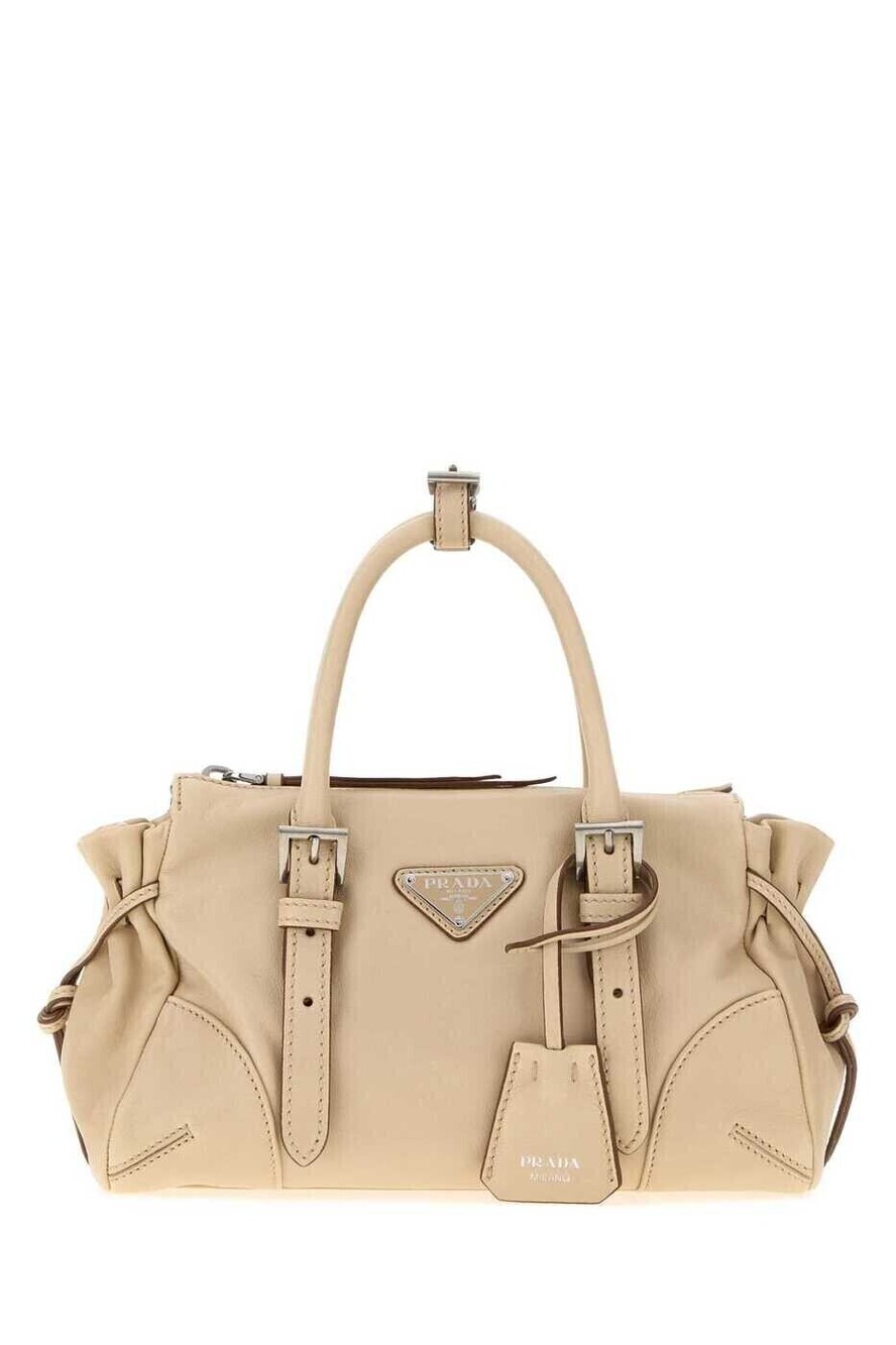 Prada Buckle Leather Shoulder Bag Tan